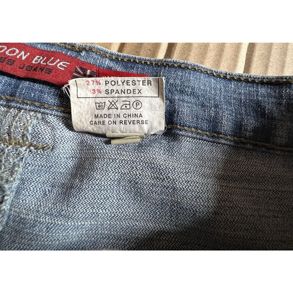 Vtg London Blue Vigoss Jean Skirt Size 1X Blue Denim Lace Up Front Slits Pockets - Picture 15 of 16